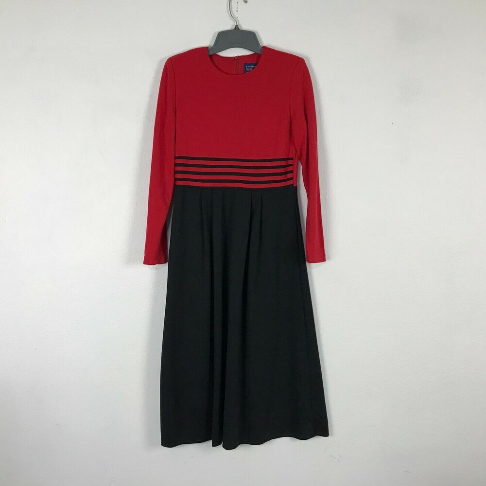 Vintage 90s Willow Ridge Dress Size 6P Red Black Colorblock Polyester Knit Blend